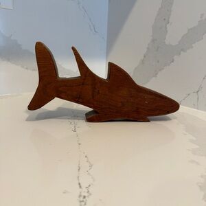 Vintage solid Wood Shark Figurine - walnut brown color